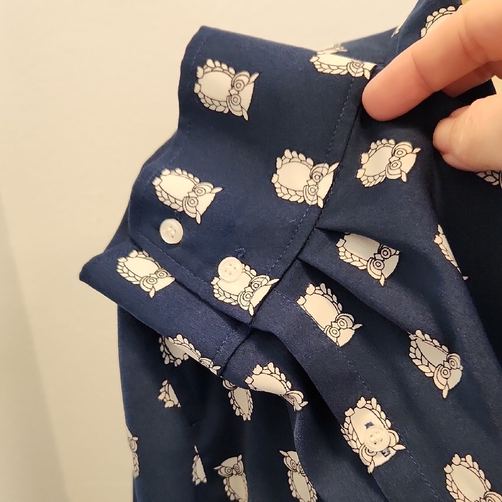 J.Crew Navy Blue Patterned Owl Button-Up Shirt XL - Picture 3 of 6
